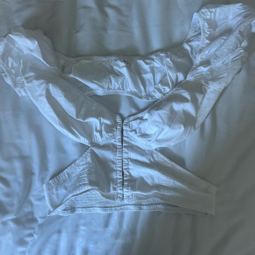 Garage White Puff-Sleeve Crop Top
